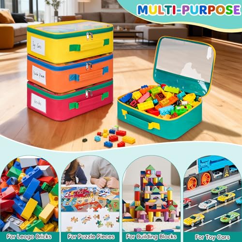 4 Pack Large Toy Storage Bags(12.6 * 3.9 * 8.6in), Magnetic Tiles Travel Organizer Case with Mesh Pocket Fits for Lego Bricks, Board Game, Puzzles, Toy Cars and Building Blocks - size: LARGE 4PCS