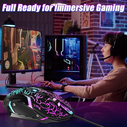 Wired Gaming Mouse,Ergonomic Optical Gaming Mice with 7 Color LED Backlight, 4 DPI Settings Up to 3600 DPI Computer Wired USB Mouse for Laptop/mac, 6 Buttons, Black - color: Wired Black