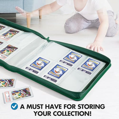 FunGuys Graded Card Binder, 60 PSA Slab Holder, 6 Pocket Graded Card Storage, Slab Binder, PSA Card Graded Display Case Album, Zipper, MTG Card Collection Binder - color: Black and Green