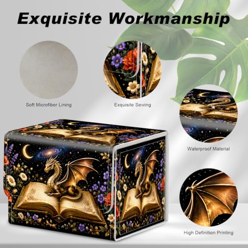 Magnetic Closure TCG Deck Box Portable Card Holder Trading Card Deck Box | PU Leather Collectible Card Case Game Trading Card Deck Box Storage Scratch Resistant Lining, Dragon Magic Book Wildflower - color: Dragon Magic Book Wildflower