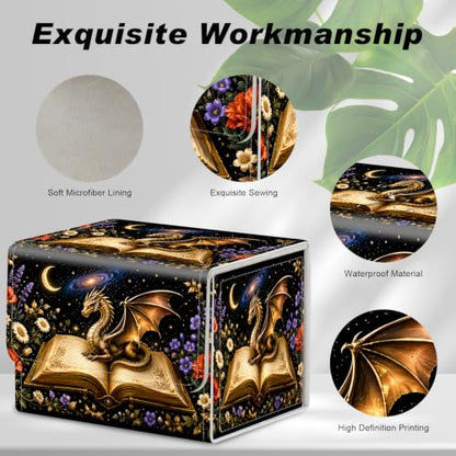 Magnetic Closure TCG Deck Box Portable Card Holder Trading Card Deck Box | PU Leather Collectible Card Case Game Trading Card Deck Box Storage Scratch Resistant Lining, Dragon Magic Book Wildflower - color: Dragon Magic Book Wildflower
