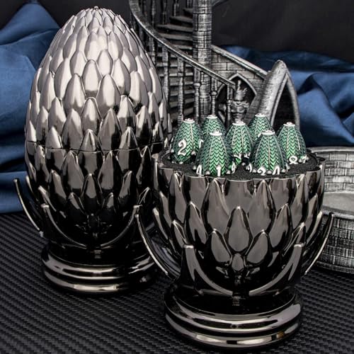 ARUOHHA DND Metal Dice Black Green Dragon Egg Dice with Rotating Dragon Egg Shell, Role Playing Game RPG Polyhedral D and D Dice Set D20 D12 D10 D8 D6 D4 - color: Black Green