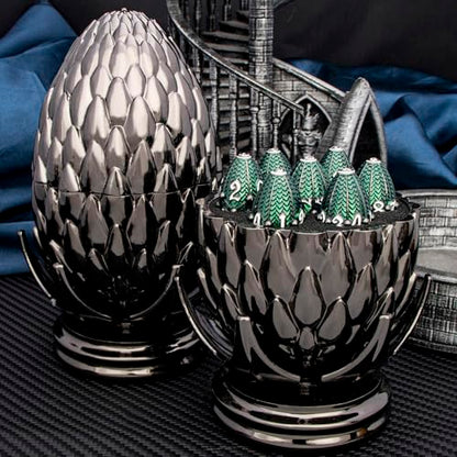 ARUOHHA DND Metal Dice Black Green Dragon Egg Dice with Rotating Dragon Egg Shell, Role Playing Game RPG Polyhedral D and D Dice Set D20 D12 D10 D8 D6 D4 - color: Black Green