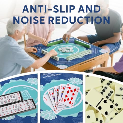 Mahjong Mat for Table,31.5 * 31.5in 3mm，Non-Slip, Silent. | Mahjong Mat with Rules with Storage Bag， Reduction Gaming Mat for Mahjong, Poker, Board Games, Dominoes(Blue). - color: Blue