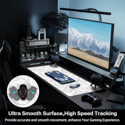 Canjoy Gaming Mouse Pad, Topographic Large Extended Mouse Pad 31.5x15.7inch | Full Desk Mousepad Keyboard Mat Big Large Mouse Pads for Desk Extended Computer Mat with Anti-Slip & Double Stitched - color: White Topographic, size: 800*400mm