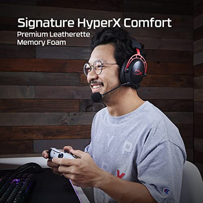 HyperX Cloud Alpha Wireless - Gaming Headset for PC, 300-hour battery life, DTS Headphone:X Spatial Audio, Memory foam, Dual Chamber Drivers, Noise-canceling mic, Durable aluminum frame,Red | 300-hour battery life, DTS Headphone:X Spatial Audio, Memory fo