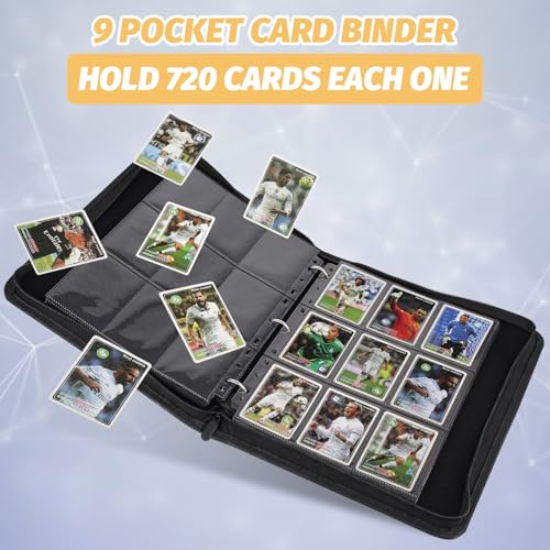 GERMUN 3 Ring 9 Pocket Zipper Card Binder, 720 Double Sided Standard PU Trading Card Album Folder for TCG & Sports Cards, Not Fit Top Loaders (Dimond Blue) - color: 9 Pocket 720 Dimond Blue