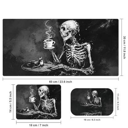 Desk Pad, Large Game Mouse Pad + Small Mouse Pad + Wrist Rest, Ergonomic Table Mat With Stitched Edge, Anti-Slip Memory Foam For Home Office Gaming (23.6x11.8in), Black Skeleton/Skull - color: Black Skeleton / Skull