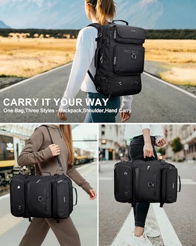 PIJUSHI Carry on Travel Backpack for Women with Shoe Compartment Fits 16“ | 3-In-1 Convertible Duffel/Shoulder Bag with USB Port, Anti-Theft Pocket for Daily, Weekend Trip, PE039 Black - color: Black