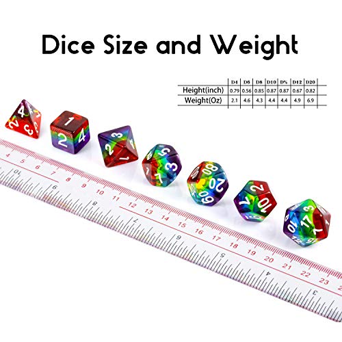 Rainbow DND Dice Set, DNDND Transparent Rainbow Polyhedral Die with Free Organza Bag for D&D Dungeons and Dragons RPGs Role Playing Table Games - color: Rainbow Translucent