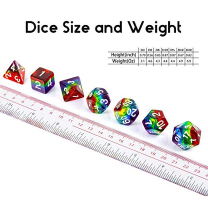 Rainbow DND Dice Set, DNDND Transparent Rainbow Polyhedral Die with Free Organza Bag for D&D Dungeons and Dragons RPGs Role Playing Table Games - color: Rainbow Translucent