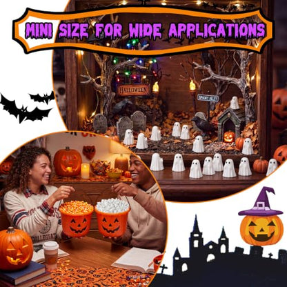 Weysat 100 Pcs Mini Halloween Ghost Figurines Miniature Resin Spooky Cute Finger Ghost Tiny Halloween Miniatures for Spooky Tiered Tray Decor Vase Filler Home Tabletop Shelf Centerpieces Party Favors - style: Ghost