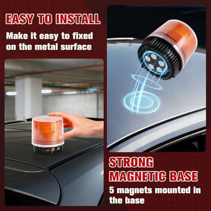 LED Remote Control Wireless Battery Beacon Amber Light | Magnetic Rechargeable Rotating Strobe Flashing Emergency Rooftop Warning Hazard Safety Lights for Trucks, Plow Vehicles