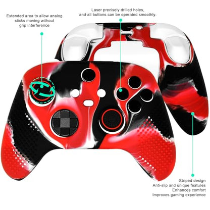 Anti-Slip Red Black Controller Skin,Studded Edition Protective Silicone Cover Skin Grips Compatible with Xbox Series X/S Controller and 6 PCS Thumb Grips Caps. - color: Red Black