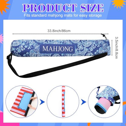 34 Inch Long Mahjong Mat Bag Cute Double Strapped Canvas Drawstring Mahjong Holder Lightweight Outdoor Carrying Bag for Board Games Travel Storage-Mat Not Include (Dark Blue,Paisley,1 Pc) - color: Dark Blue, style: Chinoiserie