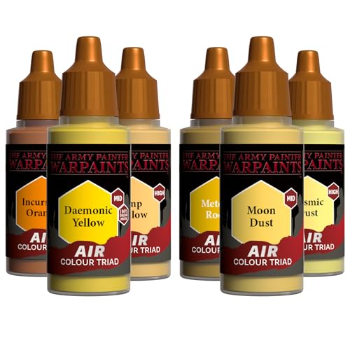 The Army Painter, Airbrush Primary Bundle Yellow, 2 Triads x 6 x 18 ml | Colori acrilici diluiti per aerografo, per pistola a spruzzo, per miniature D&D e Warhammer - color: Yellow