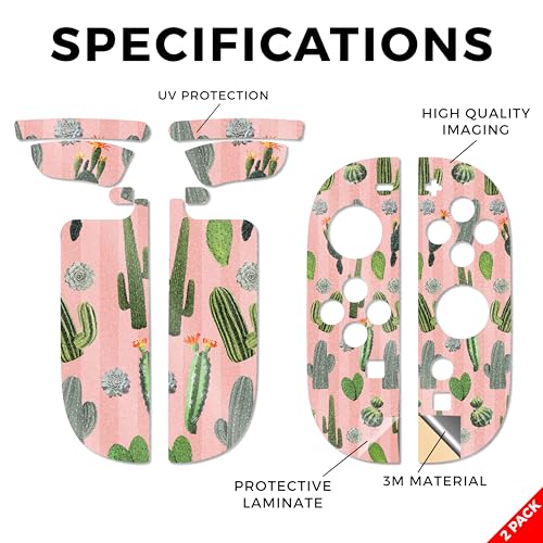 Glossy Glitter Gaming Skin Compatible with Nintendo Switch 2 Joy-Con Controller 2 Pack - Cactus Garden - Premium 3M Vinyl Protective Wrap Decal Cover - Easy to Apply Crafted in The USA by MightySkins - color: Cactus Garden, size: 2 Pack of Joy-Con Skins,