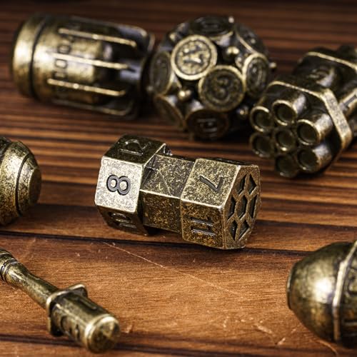 UDIXI Metal Dice Set D&D 7PCS RPG Polyhedral Metal DND Dice Set Bronze | Bomb Shape, Solid Metal, Cool Design, Leather Pouch Packaging, for Dungeons and Dragons Role Playing Games Tabletop Games - color: Bronze