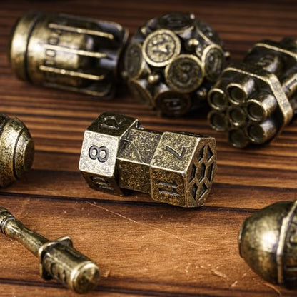 UDIXI Metal Dice Set D&D 7PCS RPG Polyhedral Metal DND Dice Set Bronze | Bomb Shape, Solid Metal, Cool Design, Leather Pouch Packaging, for Dungeons and Dragons Role Playing Games Tabletop Games - color: Bronze