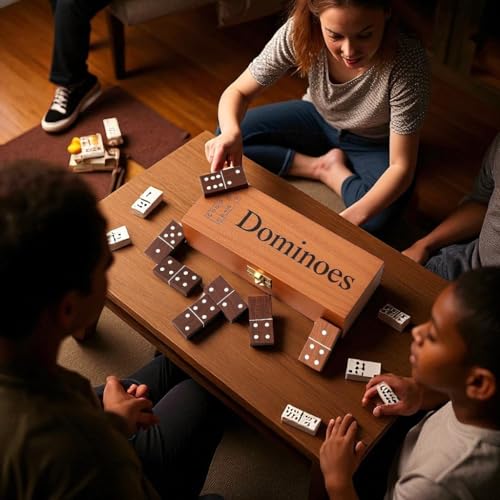 T one Dominos Set for Adults with Wooden Box(28 Tiles) | Dominos for Kids | Family Party Game | Gift for Birthday/Christmas/Father Day (Design-1)