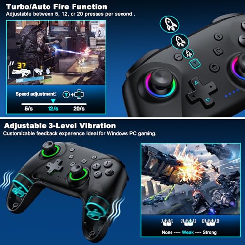 ELISWEEN Wireless PC Gaming Controller with Hall Effect Joysticks, PC Controller with 4 Programmable Back Buttons, Dual Vibration, 1000mah Battery | Compatible with PC/Switch/Android/iOS-Black - color: Black + USB Receiver