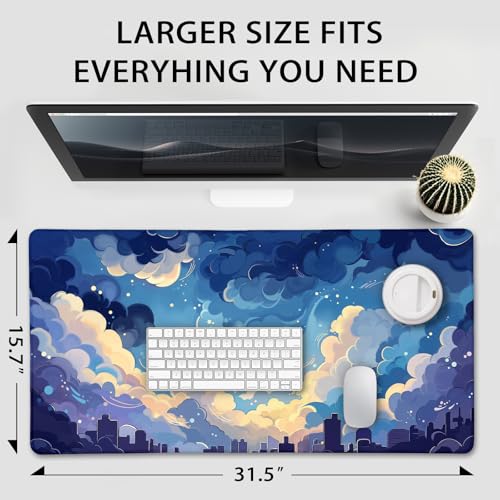 Blue Nebula Aesthetic Large Gaming Mouse Pad Desk Mat 31.5"x15.7" | Extended Mousepad, Non-Slip Rubber Base , Stitched Edges, for Computer/Laptop/Office/Home - color: Blue Nebula