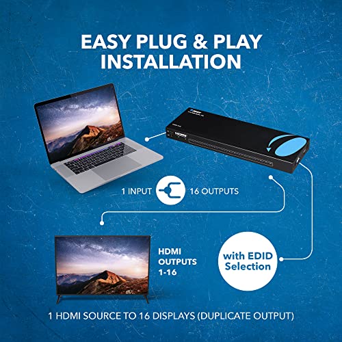 OREI 1 in 16 4K Out HDMI Splitter 4:4:4 8-bit - HDMI 2.0, HDCP 2.2, 18 Gbps, 4K @ 60Hz HDMI Duplicator/Distributor UltaHD High Resolution (UHDS-1016) (1x16) | 4:4:4, HDMI 2.0 HDMI Duplicator/Distributor UltaHD High Resolution. Advanced EDID management - s