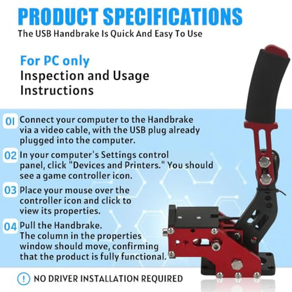 RYLNOK 64bit PC USB Handbrake Upgrade Sim Racing Gamges Handbrake For Logitech G25 G27 G29 G920 T500 T300 2m Nylon Wire Reinforced Spring Red And Clamp Simulate [windows] - color: Red