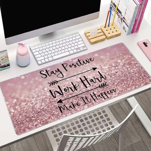 Inspirational Quotes Gaming Mouse Pad, Large Mouse Pads for Desk, Non-Slip Rubber Base Mousepad, Desk Pad with Stitched Edges, 31.5x11.8inch, Stay Positive Work Hard and Make It Happen - color: Stay Positive Work Hard and Make It Happen
