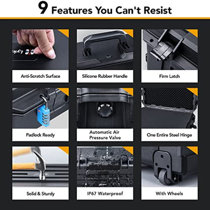 Lykus HC-6540 Hard Case with Wheels and Foam, Inner Size 23.0*16.54*14.17in | IP67 Waterproof, Pluckable Foam, Suitable for Cameras, Lenses, Electronic Equipment and More