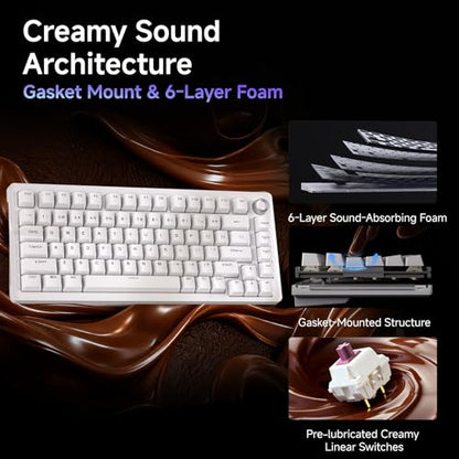 DIERYA DK81E 75% Mechanical Gaming Keyboard, Hot-Swappable, Wired, White | Gasket Mount, Pre-Lubed Linear Switches, 6-Layer Foam, Programmable, Volume Knob, RGB Backlight, Double-Shot Keycaps - color: White