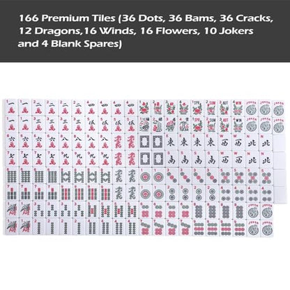 American Mahjong Game Set, 166 Quality White Tiles, 4 All-in-One Color Rack/Pushers, Complete Mahiong Tile Set Black Printed Carrying Bag - color: Black