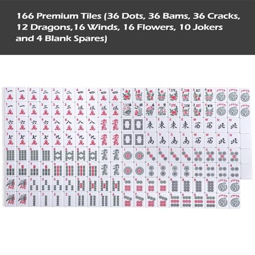 American Mahjong Game Set, 166 Quality White Tiles, 4 All-in-One Color Rack/Pushers, Mahjong Tile Set with Blue Printed Carrying Bag - color: Blue