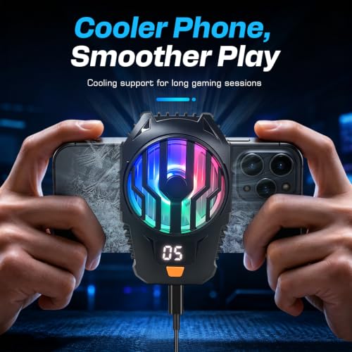 Clip-On Phone Cooler Semiconductor Cooling Fan - RGB Display Three-Speed Gaming Cell Phone Cooler Radiator for Mobile Cooling Pad Live Broadcasting Vlog Video Call