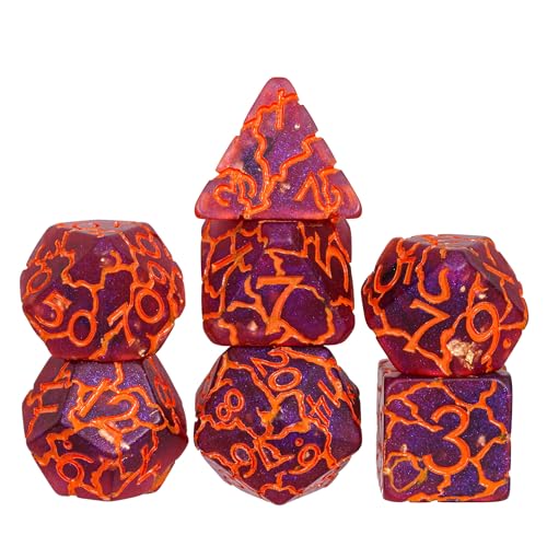 Polyhedral Dice Set D&D Orange Cracked DND Dice for Tabletop Games | Leather Storage Bag, DM Gift, for Dungeons and Dragons Role Playing Games - color: Crackle-orange