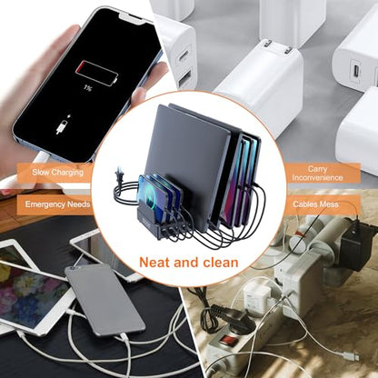 chipofy 500W Charging Station for Multiple Devices with Stand | 10-Port Multi USB C Fast Charger, with Organizer Stand, for MacBook Laptop, iPad, iPhone 17 16 Pro Max, Galaxy S25/S24