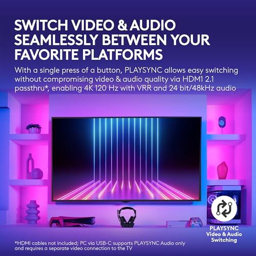 Logitech G Astro A50 X Multi-Platform Wireless Gaming Headset + Base Station for PS5/Xbox/PC: PLAYSYNC Video & Audio Switcher, HDMI 2.1 4K 120Hz VRR, <24bit/48kHz, 24hr Battery, 2.4GHz & BT - Black - color: Black, style: PLAYSYNC Video & Audio