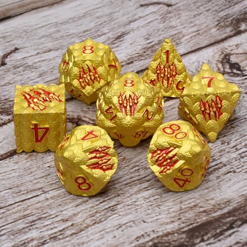Dragon Scale Metal Dice Set-Dragon Claw,with Gift Metal Box for TTRPG Tabletop Gaming,Dungeon Masters,RPG Adventures(Yellow) - color: Yellow