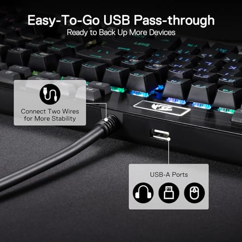 Redragon K550 RGB Gaming Keyboard, 104 Keys + 12 Macro G Keys Wired Mechanical Keyboard w/Aluminum Top Plate, Custom Clicky Purple Switch, Extra USB Port & Wrist Rest - color: Black