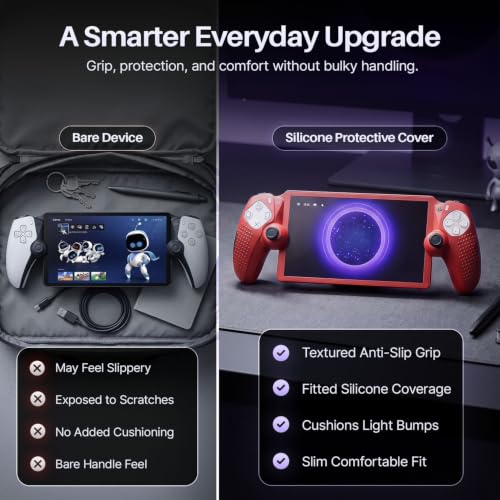 TNP Red Silicone Case Cover Skin Compatible with PlayStation Portal | Protective soft-grip shell for steadier handheld play; 1 flexible cover only, console and thumb grips not included - color: Red