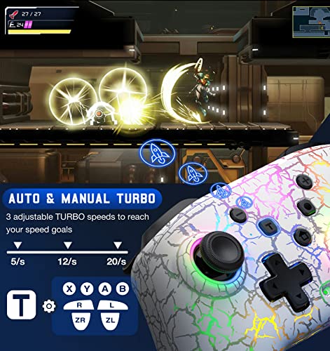 Gammeefy Switch Controller, Wireless Switch Pro Controller for Nintendo Switch/Lite/OLED, 9 Color Adjustable LED Switch Remote Compatible with PC/Android/IOS with Programmable Function (White) - color: White