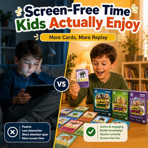 Quokka Who Guess It Better Game Set – Animals & Countries Educational Game with Visual Clues, 3 Card Sets Bundle, Screen-Free Travel Games for Kids Ages 6+ - color: 3set
