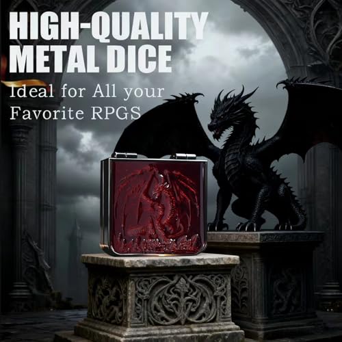 Metal DND Dice Set 7-in-1 Spinner with Dragon Case - Red | Foldable polyhedral dice, for Dungeons & Dragons RPG games, Premium metal spinner,3D dragon, storage case included - color: Red