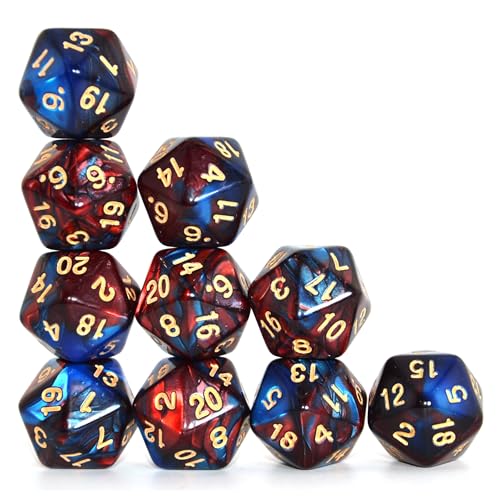 SmartDealsPro 10-Pack 20 Sided Dice D20 Polyhedral Dice for DND RPG MTG Table Game(Blue-Red) - color: Blue-red