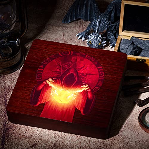 UDIXI 2 in 1 DND Dice Tray, Bamboo Dice Box for D&D RPG Tabletop Games | Magnetic Lid, Wizard Pattern, Storage Box, Holds 6 Sets of Polyhedral Dice, for Dungeons and Dragons Role Playing Games - color: Square-wizard