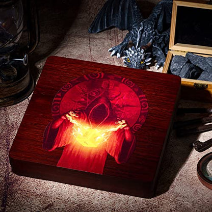 UDIXI 2 in 1 DND Dice Tray, Bamboo Dice Box for D&D RPG Tabletop Games | Magnetic Lid, Wizard Pattern, Storage Box, Holds 6 Sets of Polyhedral Dice, for Dungeons and Dragons Role Playing Games - color: Square-wizard