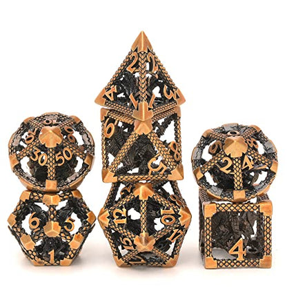 Hollow DND Dice Set, Metal Dice 7-Piece RPG Gaming Dice for D and D Pathfinder, MTG and Other Tabletop Role-Playing Games (Gold and 3D Dragon) - color: 3d Dragon Gold