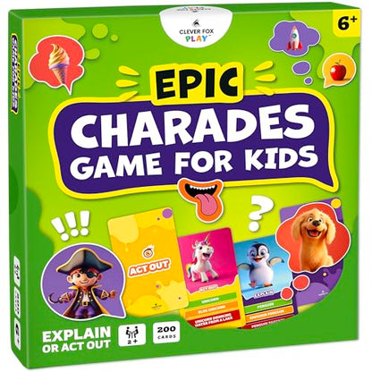 Epic Charades for Kids, Fun Family Game for Kids & Adults, 200 Cards | Act out & explain prompts, pictures for young kids, 3 difficulty levels, educational card game & board game for kids 8-12 - size: Original