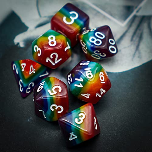 Cusdie 7-Die Rainbow Dice Polyhedral DND Dice Set for Role Playing Game (Rainbow-Opaque) - color: Rainbow-opaque