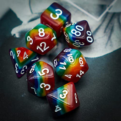 Cusdie 7-Die Rainbow Dice Polyhedral DND Dice Set for Role Playing Game (Rainbow-Opaque) - color: Rainbow-opaque